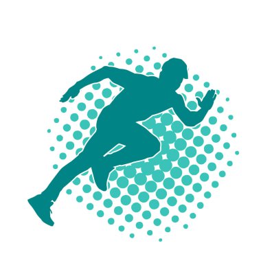 Koşu pozisyonundaki bir adamın silüeti. Siluet erkek koşusu pozu.