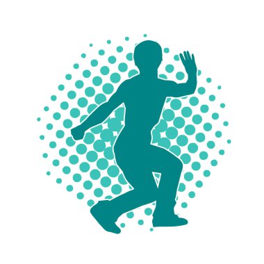 Doğu dövüş sanatı pozu veren bir adamın silueti. Dövüş sanatlarında bir erkeğin silueti..