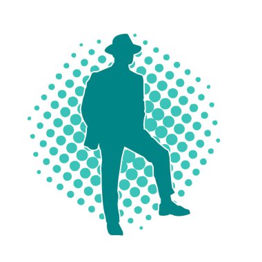 Bir beyefendinin silueti iş elbisesi ya da paltosu giyiyor ve şapka takıyor..