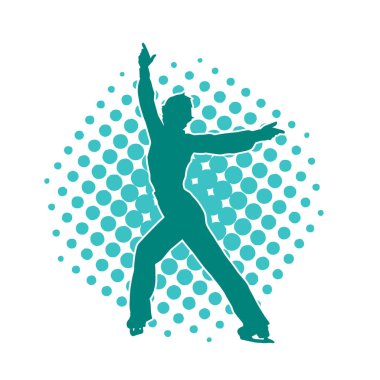 Sıska bir kadın buz pateni jimnastik dansçısının hareket halindeki silueti.