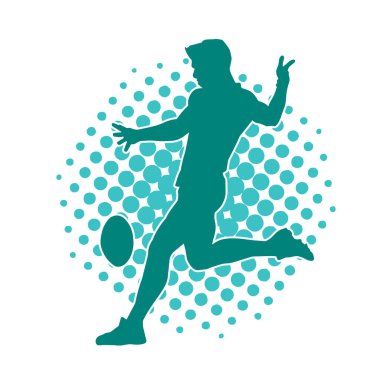 Rugby oynayan bir erkeğin silueti. Rugby 'li bir sporcunun silueti..