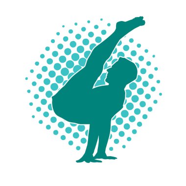 Sportif bir erkeğin silueti spor salonunda poz veriyor. Aerobik yapan zayıf bir adamın silueti..