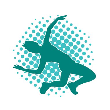 Hareketli bir kadın dansçının silueti. Mutlu dans eden bir kadının silueti..