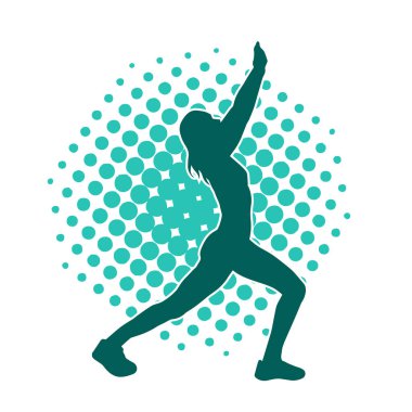 Aerobik hareket yapan bir kadının silüeti. Spor salonunun silueti spor yapıyor..