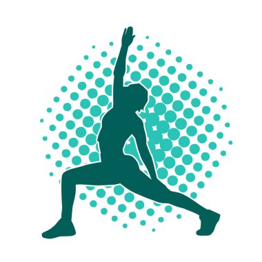 Aerobik hareket yapan bir kadının silüeti. Spor salonunun silueti spor yapıyor..