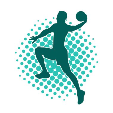 Basket oyuncusunun silueti hareket halinde. Bir erkek basket topu atleti silueti..