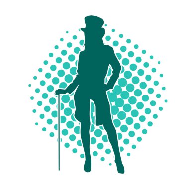 Hareketli bir kadın dansçının silueti. Mutlu dans eden bir kadının silueti..