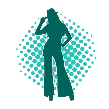 Pantolon ve fötr şapka giymiş şık bir kadının silueti..