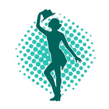 Hareketli bir kadın dansçının silueti. Mutlu dans eden bir kadının silueti..