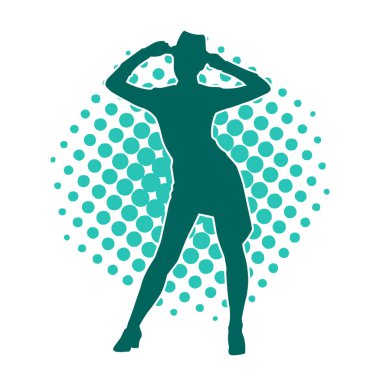 Hareketli bir kadın dansçının silueti. Mutlu dans eden bir kadının silueti..