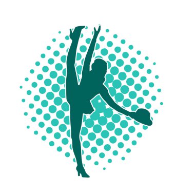 Hareketli bir kadın dansçının silueti. Mutlu dans eden bir kadının silueti..