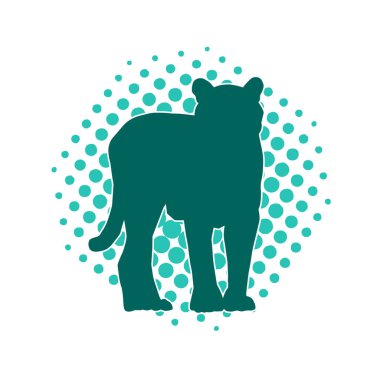 Vahşi bir ormanın silueti. Büyük kedi yürüyüşü. Beyaz arka planda izole bir poz..