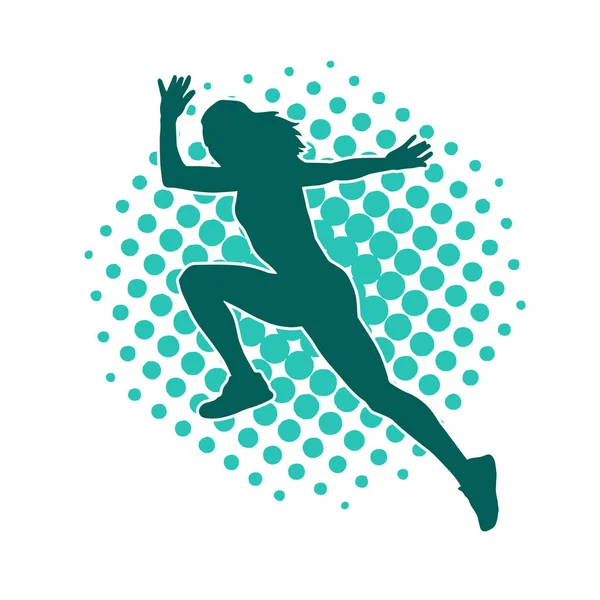 Koşan bir kadının silueti. Dişi bir koşunun silueti.