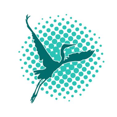 Beyaz arka planda izole edilmiş zarif pozdaki vinç kuşunun silueti.