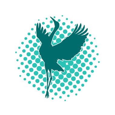 Beyaz arka planda izole edilmiş zarif pozdaki vinç kuşunun silueti.