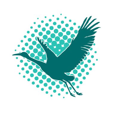 Beyaz arka planda izole edilmiş zarif pozdaki vinç kuşunun silueti.