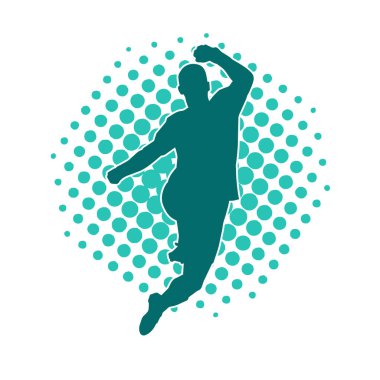 Mutlu bir adamın silueti atlama pozu. Bir erkek modelin silueti sıçrar.