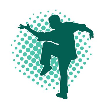 Doğu dövüş sanatı pozu veren bir adamın silueti. Dövüş sanatlarında bir erkeğin silueti..