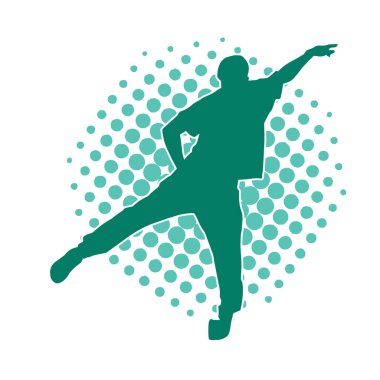 Poz veren bir erkek dansçının silueti. Dans eden bir adamın silueti.