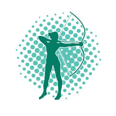 Dişi okçu bir dövüşçünün silueti ok ve yayla pozisyonunu alıyor..