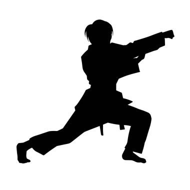 Dövüş sanatları yapan zayıf bir kadının silueti. Dövüş sanatlarında çalışan bir kadının silueti..