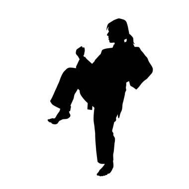 Dövüş sanatları yapan zayıf bir kadının silueti. Dövüş sanatlarında çalışan bir kadının silueti..