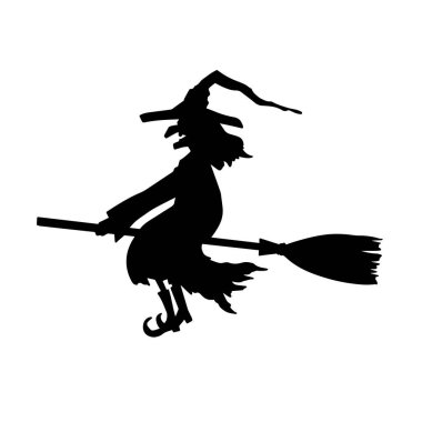 Dişi bir cadının silueti süpürgeyle geziyor.