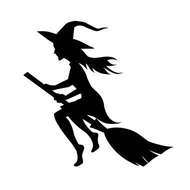 Dişi bir cadının silueti süpürgeyle geziyor.