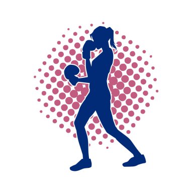 Kadın boks oyuncusunun silueti. Boks yaparken boks eldiveni giyen bir kadının silueti..