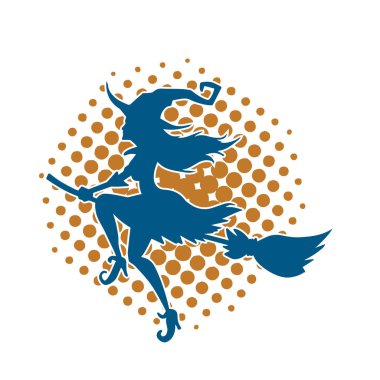 Dişi bir cadının silueti süpürgeyle geziyor.