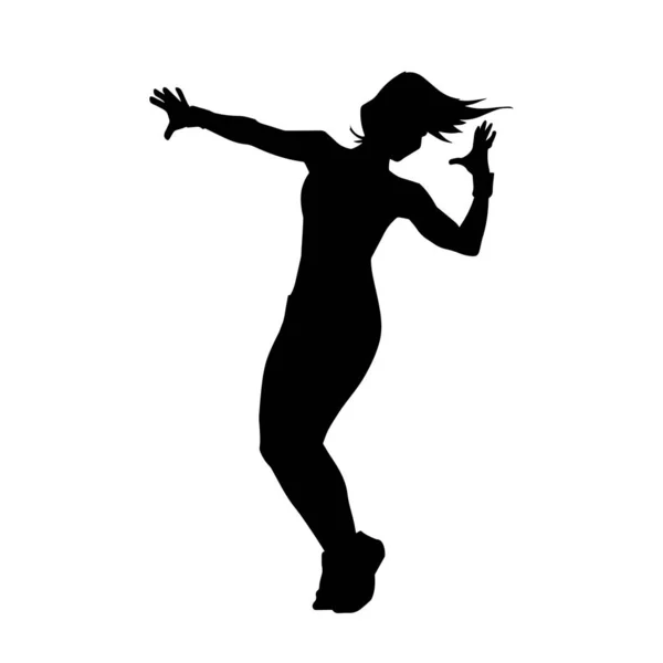 Silhouette Slim Female Dance Pose Silhouette Woman Dancing — Stock Vector