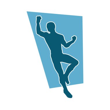 Koşu pozisyonundaki bir adamın silüeti. Siluet erkek koşusu pozu.