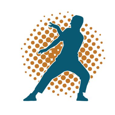 Dans eden zayıf bir erkeğin silueti. Dans eden bir adamın silueti.