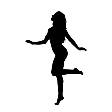 Hareketli bir kadın dansçının silueti. Dans eden zayıf bir kadının silueti..