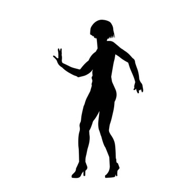 Hareketli bir kadın dansçının silueti. Dans eden zayıf bir kadının silueti..