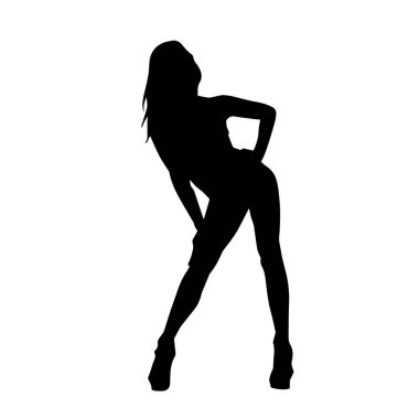 Hareketli bir kadın dansçının silueti. Dans eden zayıf bir kadının silueti..