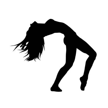 Hareketli bir kadın dansçının silueti. Dans eden zayıf bir kadının silueti..