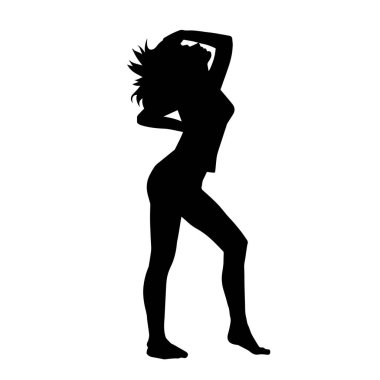 Hareketli bir kadın dansçının silueti. Dans eden zayıf bir kadının silueti..