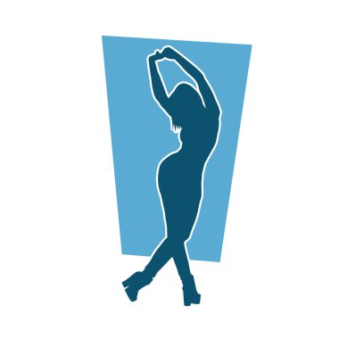 Hareketli bir kadın dansçının silueti. Dans eden zayıf bir kadının silueti..