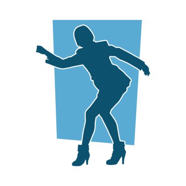 Hareketli bir kadın dansçının silueti. Dans eden zayıf bir kadının silueti..