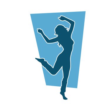 Hareketli bir kadın dansçının silueti. Dans eden zayıf bir kadının silueti..