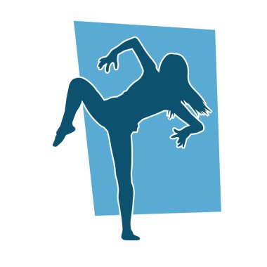 Hareketli bir kadın dansçının silueti. Dans eden zayıf bir kadının silueti..