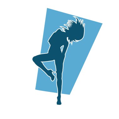 Hareketli bir kadın dansçının silueti. Dans eden zayıf bir kadının silueti..