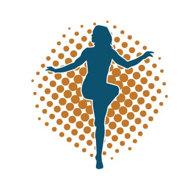 Hareketli bir kadın dansçının silueti. Dans eden zayıf bir kadının silueti..