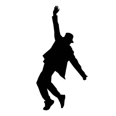 Hareket halindeki bir erkek dansçının silueti. Dans eden zayıf bir adamın silueti..