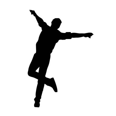 Hareket halindeki bir erkek dansçının silueti. Dans eden zayıf bir adamın silueti..