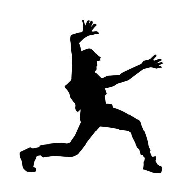 Hareket halindeki bir erkek dansçının silueti. Dans eden zayıf bir adamın silueti..