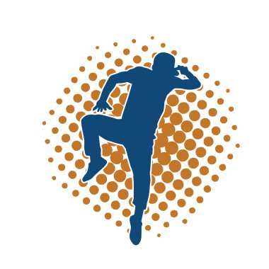 Hareket halindeki bir erkek dansçının silueti. Dans eden zayıf bir adamın silueti..