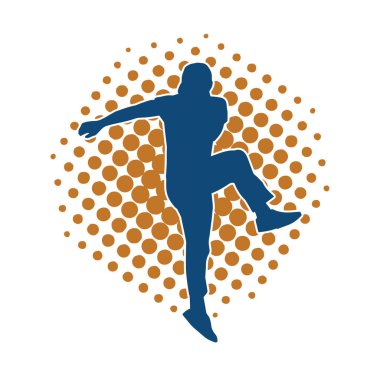 Hareket halindeki bir erkek dansçının silueti. Dans eden zayıf bir adamın silueti..