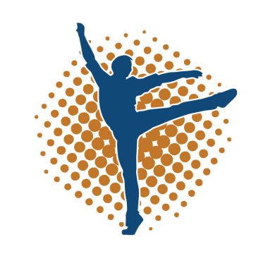 Hareket halindeki bir erkek dansçının silueti. Dans eden zayıf bir adamın silueti..